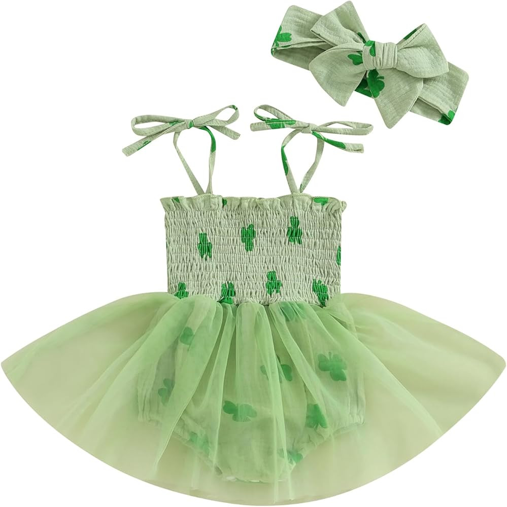 Infant Baby Girl St Patricks Day Outfit - Sleeveless Trefoil Romper Dress Green Clover St Patrick... | Amazon (US)