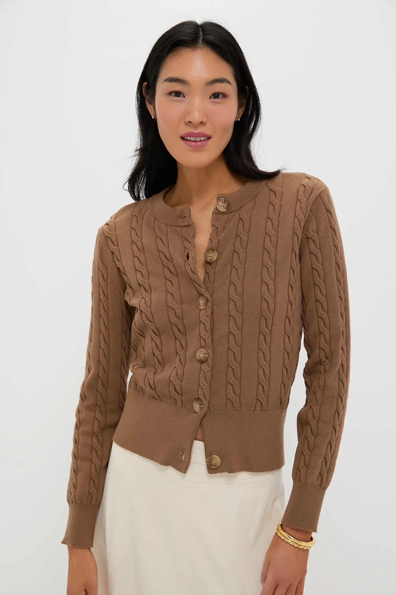 Mocha Cotton Cable Knit Kit Cardigan | Tuckernuck (US)