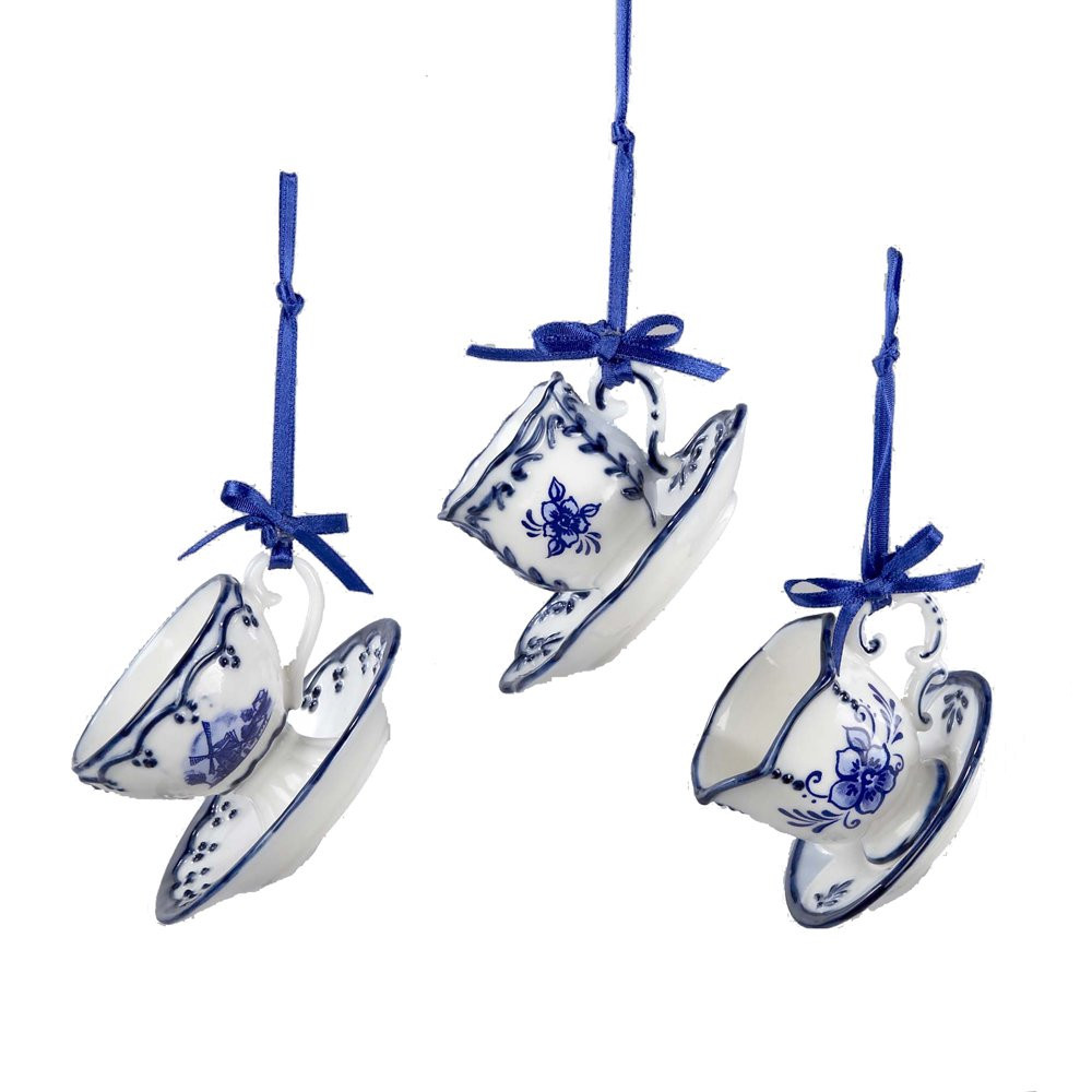 Kurt Adler Porcelain Ornaments for Christmas Tree, Assorted Blue Cup and Saucer (Pack of 3) | Amazon (US)