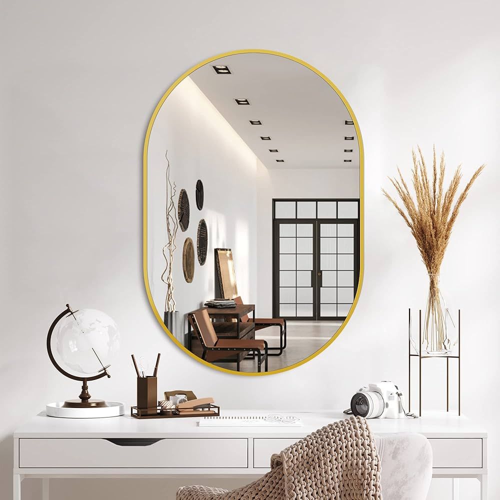 Bathroom Mirror for Wall, 36''x24'', Gold Oval Mirror for Bedroom Entryway Bathroom, Metal Framed... | Amazon (US)