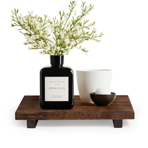 (12 x 7 Inch) Wood Riser Soap Tray, Rustic Wood Pedestal Stand Tray Soap Dish Holder for Kitchen Counter, Sink,Vanity,Farmhouse Decorative Bathroom Dishes Plant Bottles Candles Display,Brown | Amazon (US)