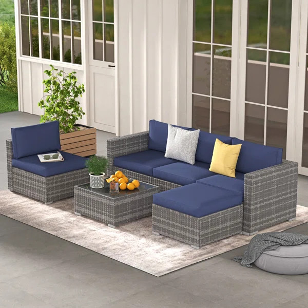 Eudy 6 Piece Rattan Sectional Seating Group with Cushions | Wayfair North America