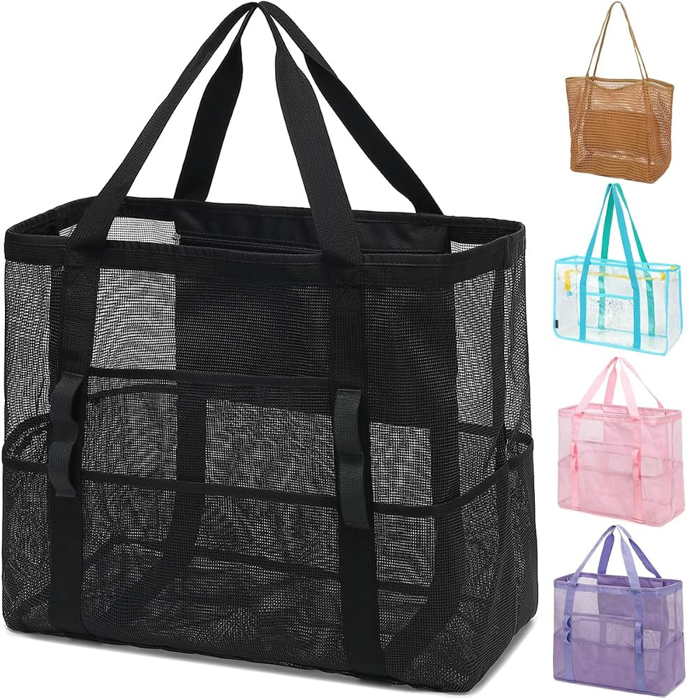 Mesh Beach Bag, Extra Large Beach Tote with Zipper Pocket Pool Bag for Cruise/Swim/Vacation Essen... | Amazon (US)