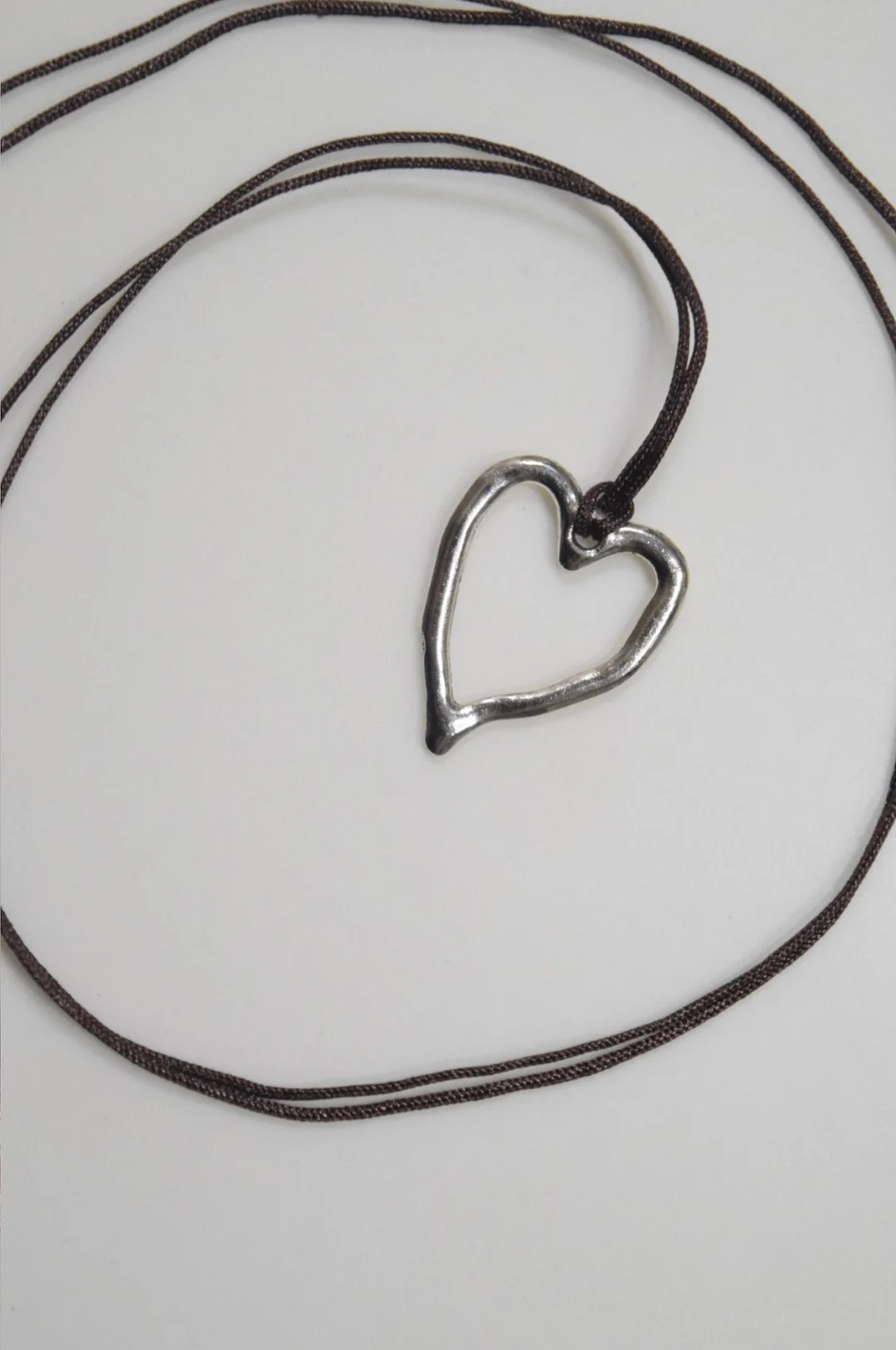 Silver Heart Brown Cord Wrap Necklace - Etsy | Etsy (US)
