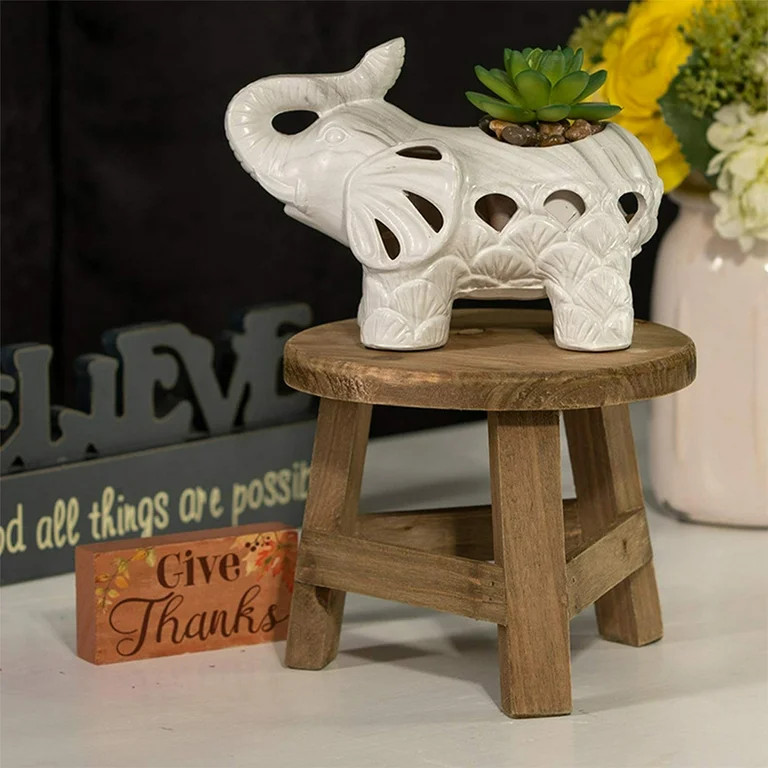 OOKWE Mini Wooden Stool Flower Shelf Decorative Round Wood Pedestal Planter Riser Tool | Walmart (US)