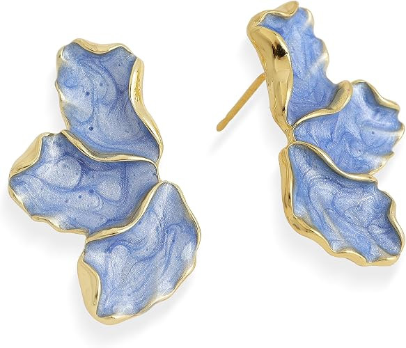JeanBeau Gold Flower Petal Stud Earrings for Women, Trendy Statement Enamel Floral Earing Summer ... | Amazon (US)