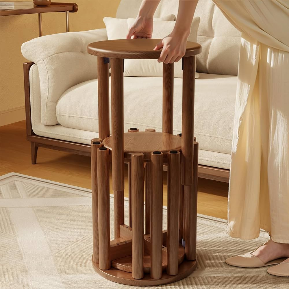 Stackable Stools Set of 4, Wooden Stools 18 Inch Stool Nesting Side Tables Nesting Coffee Table Sturdy and Durable, No Installation Required,Top Stackable Round Stool for Saving space(Walnut Barstool) | Amazon (US)