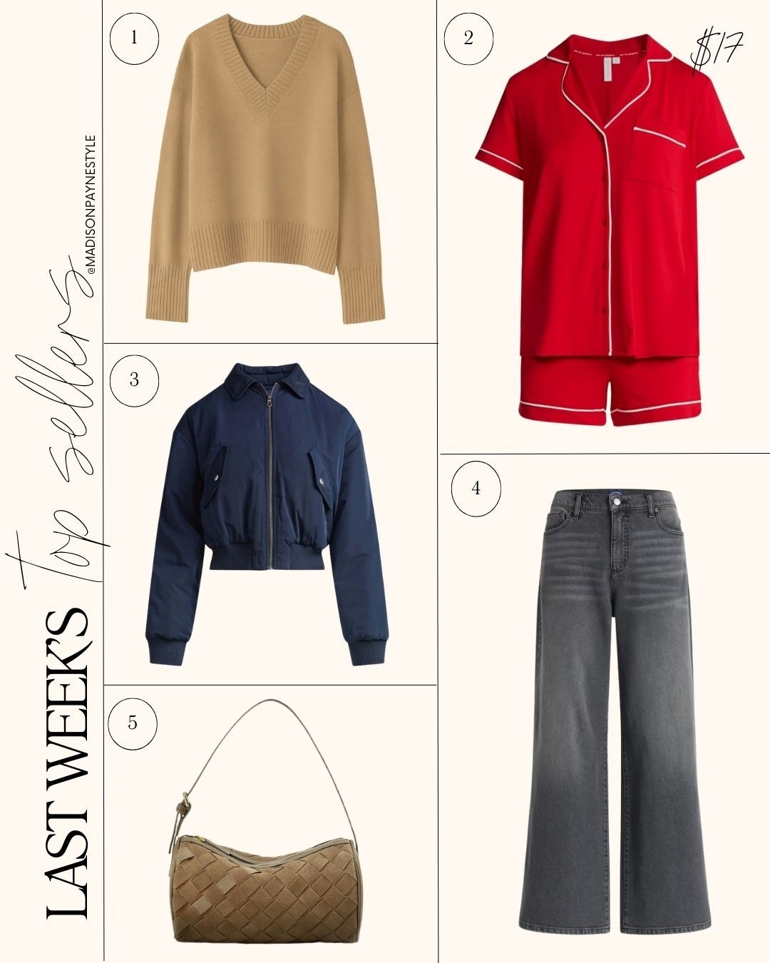 Last week’s best sellers include a repeat best seller cozy v-neck sweater, a $17 pj set, a navy bomber jacket, dark wash baggy jeans, and a woven shoulder bag 🥰

Best sellers, fall outfits, fall fashion, Amazon sweater, fall sweater, bomber jacket, Walmart jacket, Walmart jeans, Amazon handbag, fall handbag, Madison Payne 

#LTKSeasonal #LTKStyleTip #LTKFindsUnder50