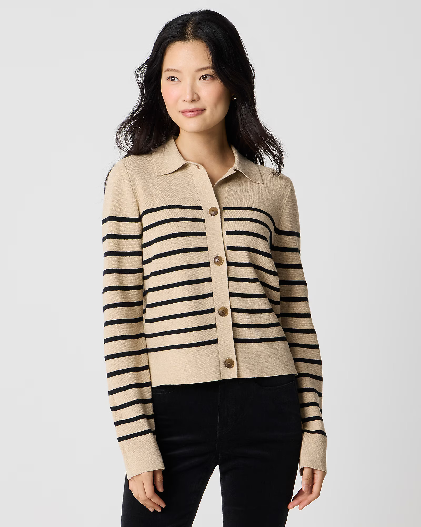 Striped collared sweater-jacket | J.Crew Factory
