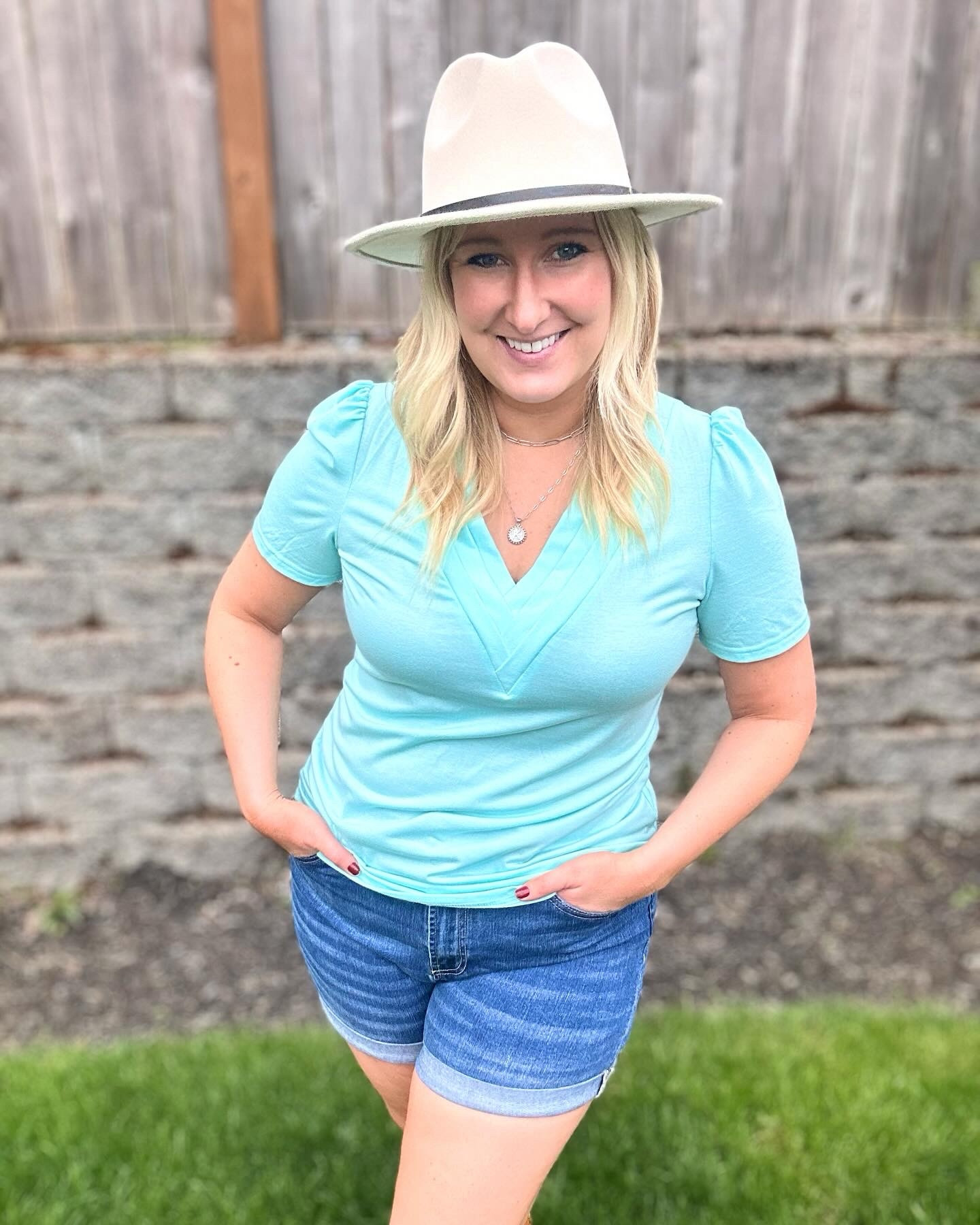 I love this casual spring/summer outfit! Perfect for a busy mom on the go! This top is so cute and under $15! 🚨 The slight puff to the sleeves and the v-neck detail takes this simple tee up a notch! 

#LTKSeasonal #LTKsalealert #LTKstyletip