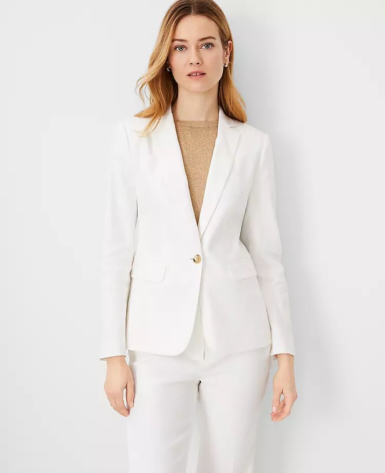 The One Button Notched Blazer in Herringbone Linen Blend | Ann Taylor (US)