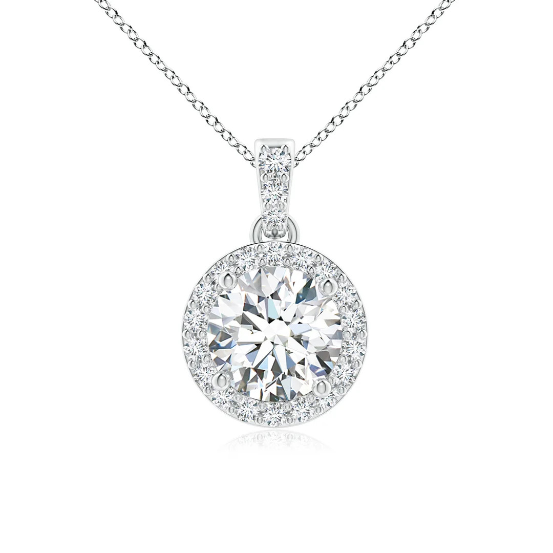 Lab-Grown Round Diamond Dangle Pendant with Halo | Angara Inc.