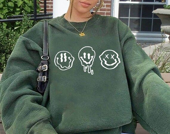 Dripping Smiley Face Trendy Oversized Sweatshirt Retro Happy - Etsy | Etsy (US)