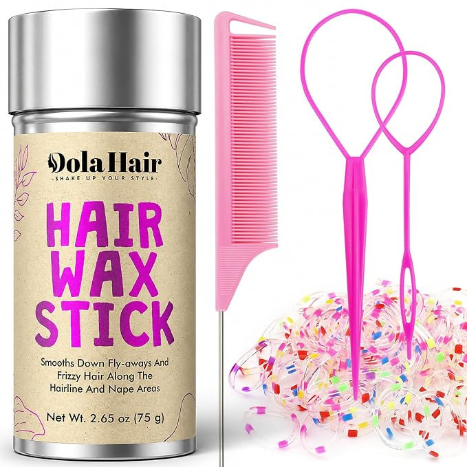 Dolahair Hair Wax Stick & Accessories - Flyaway Control for Kids & Women, 50 Pcs Colorful Elastic... | Amazon (US)