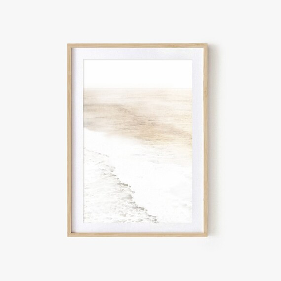 Beige White Beach Painting Print Sea Summer Wall Art | Etsy | Etsy (US)