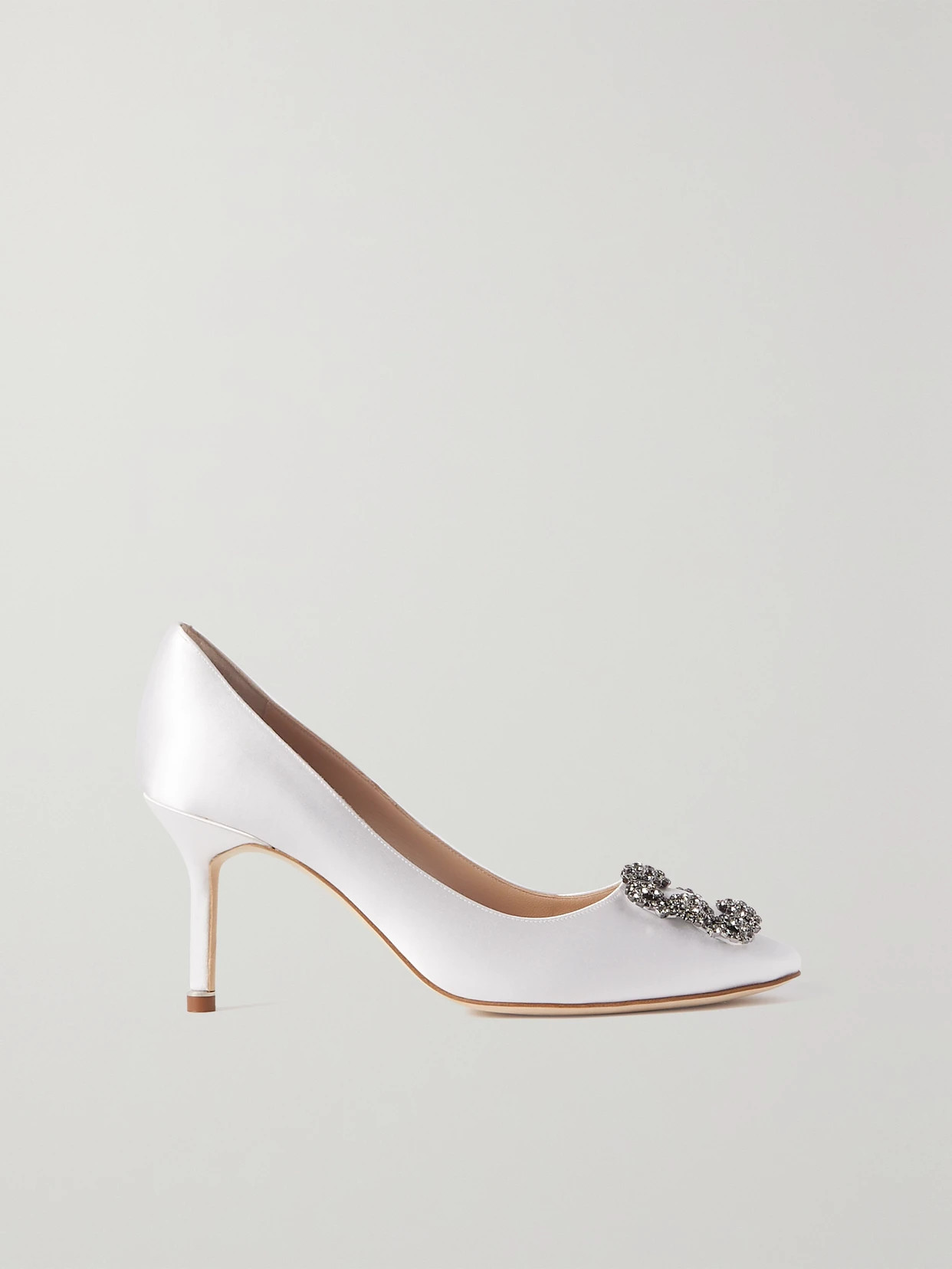 Manolo Blahnik - Hangisi 70 Embellished Satin Pumps - White | NET-A-PORTER (US)