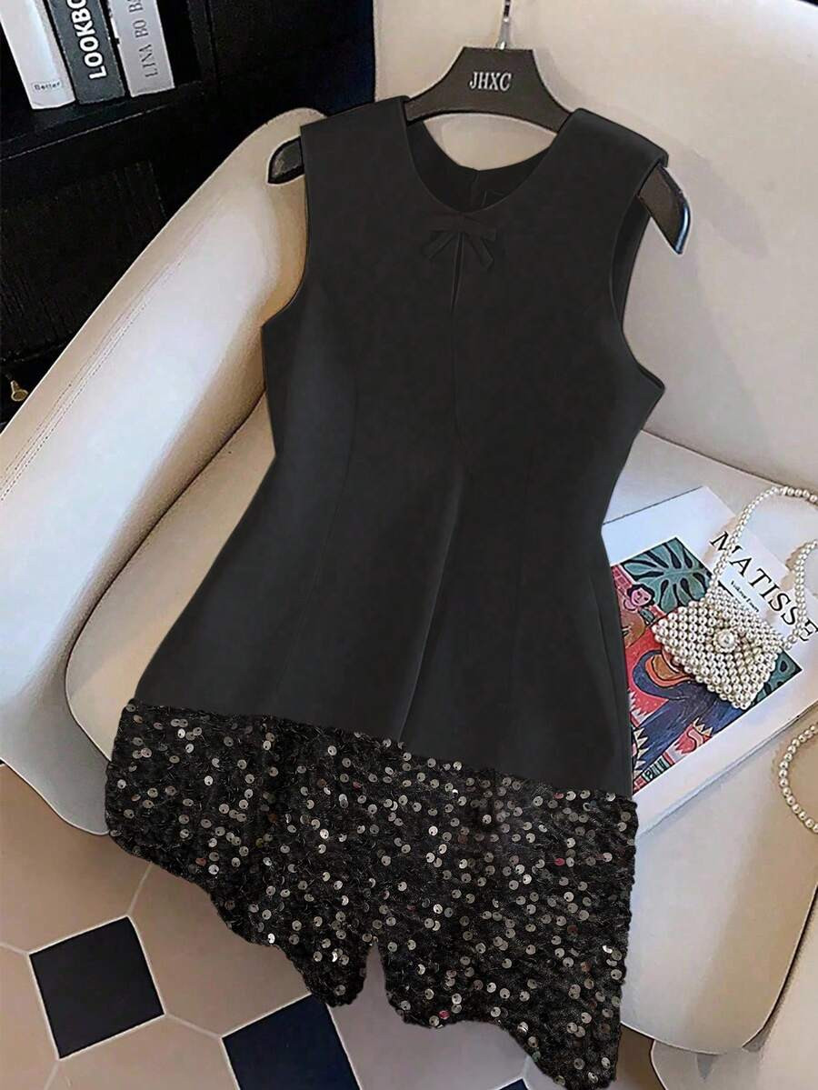 Regalyn Plus Size Sleeveless Sequin Patchwork Elegant Sexy Dress | SHEIN