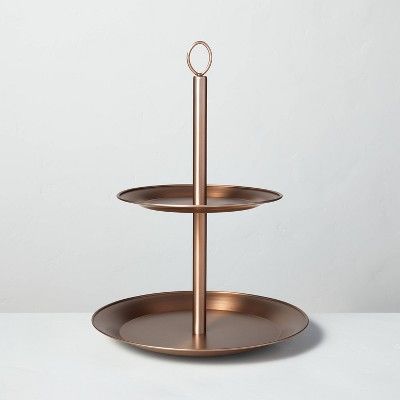 Two-Tier Metal Serve Stand Antique Copper - Hearth &#38; Hand&#8482; with Magnolia | Target