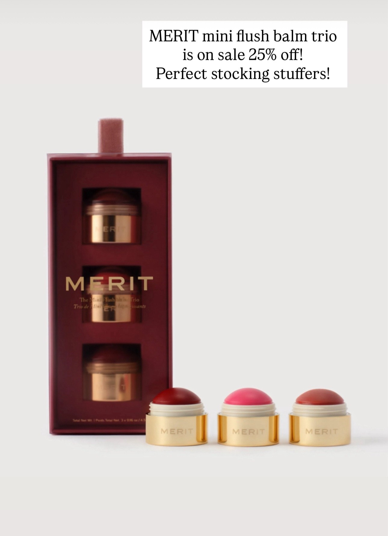 Merit mini flush balm trio is on sale 25% off! Perfect stocking stuffers! Gifts for teens - gifts for mom - beauty must have - gifts under $50

#LTKBeauty #LTKSaleAlert #LTKFindsUnder50