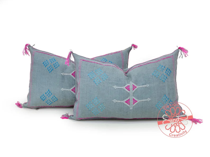 Gray Pillows Silk 13x20, Moroccan Pillow Cover, Accent Pillows, Lumbar Pillow Cover, Meditation P... | Etsy (US)