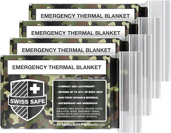 Swiss Safe Emergency Mylar Thermal Blankets + Bonus Gold Foil Space Blanket. Designed for NASA, O... | Amazon (US)