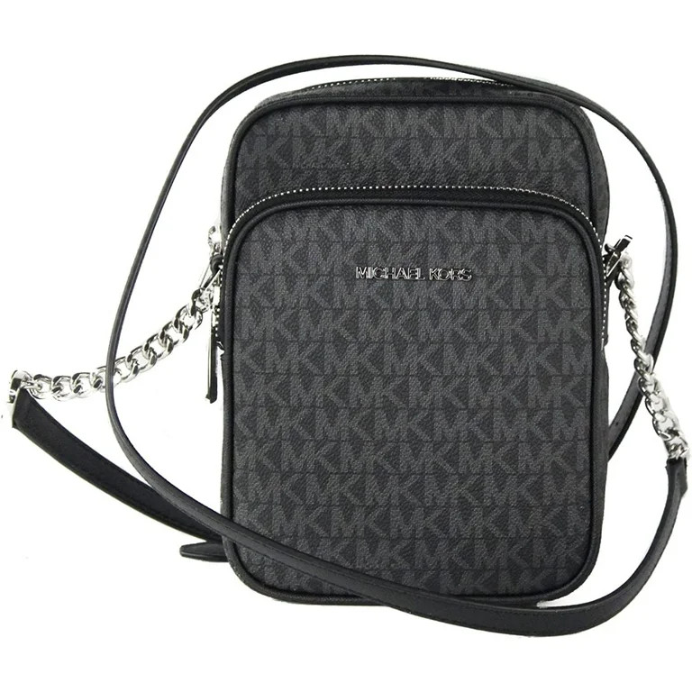 Michael Kors Jet Set Travel Signature PVC Medium Logo Chain Crossbody Flight Bag Black | Walmart (US)