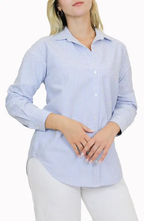 beachlunchlounge Stripe Oversize Shirt in Bay Blue at Nordstrom, Size Small | Nordstrom
