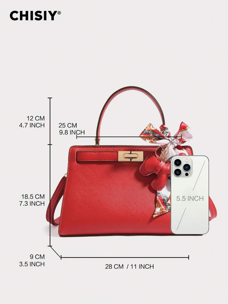 Niche Design High-Quality Handbag, Elegant Tote Small Square Bag, With Scarf Decor, Fashion Solid Color Faux Leather Crossbody Bag, Chic Shoulder Bag, Suitable For Women Office Commute Date Shopping Casual Beach Music Festival Party | SHEIN