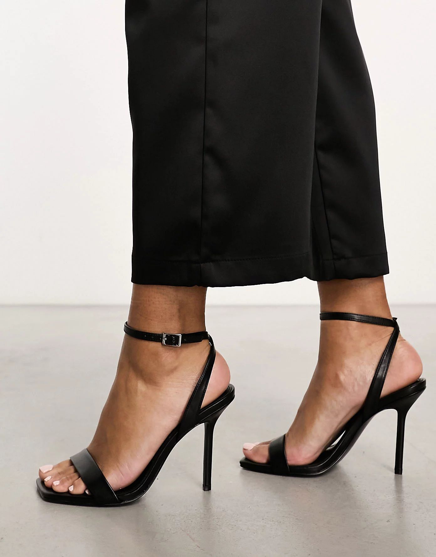 ASOS DESIGN Nali barely there heeled sandals in black PU | ASOS (Global)
