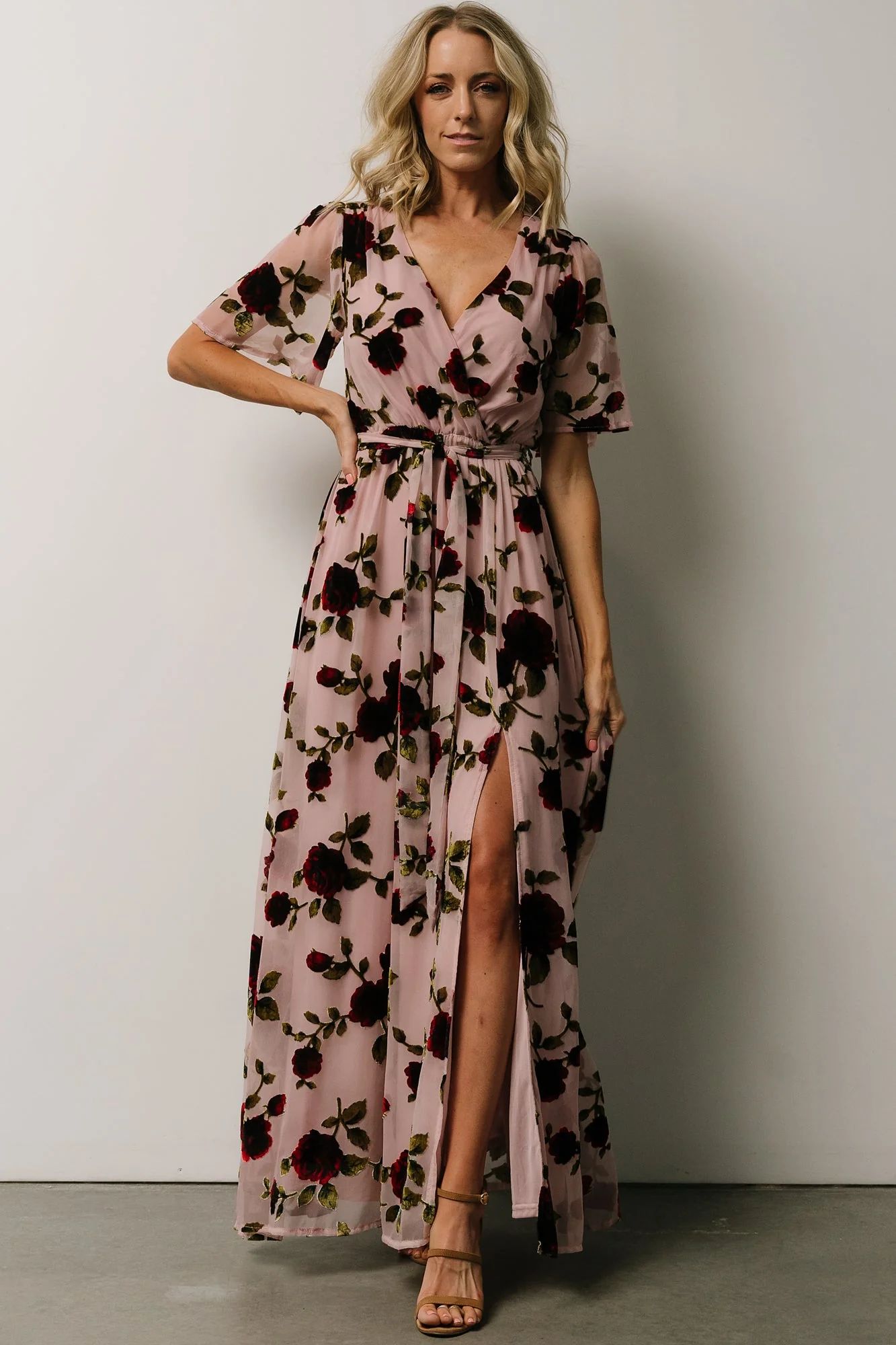 Parisian Velvet Maxi Dress | Blush Rose Floral | Baltic Born