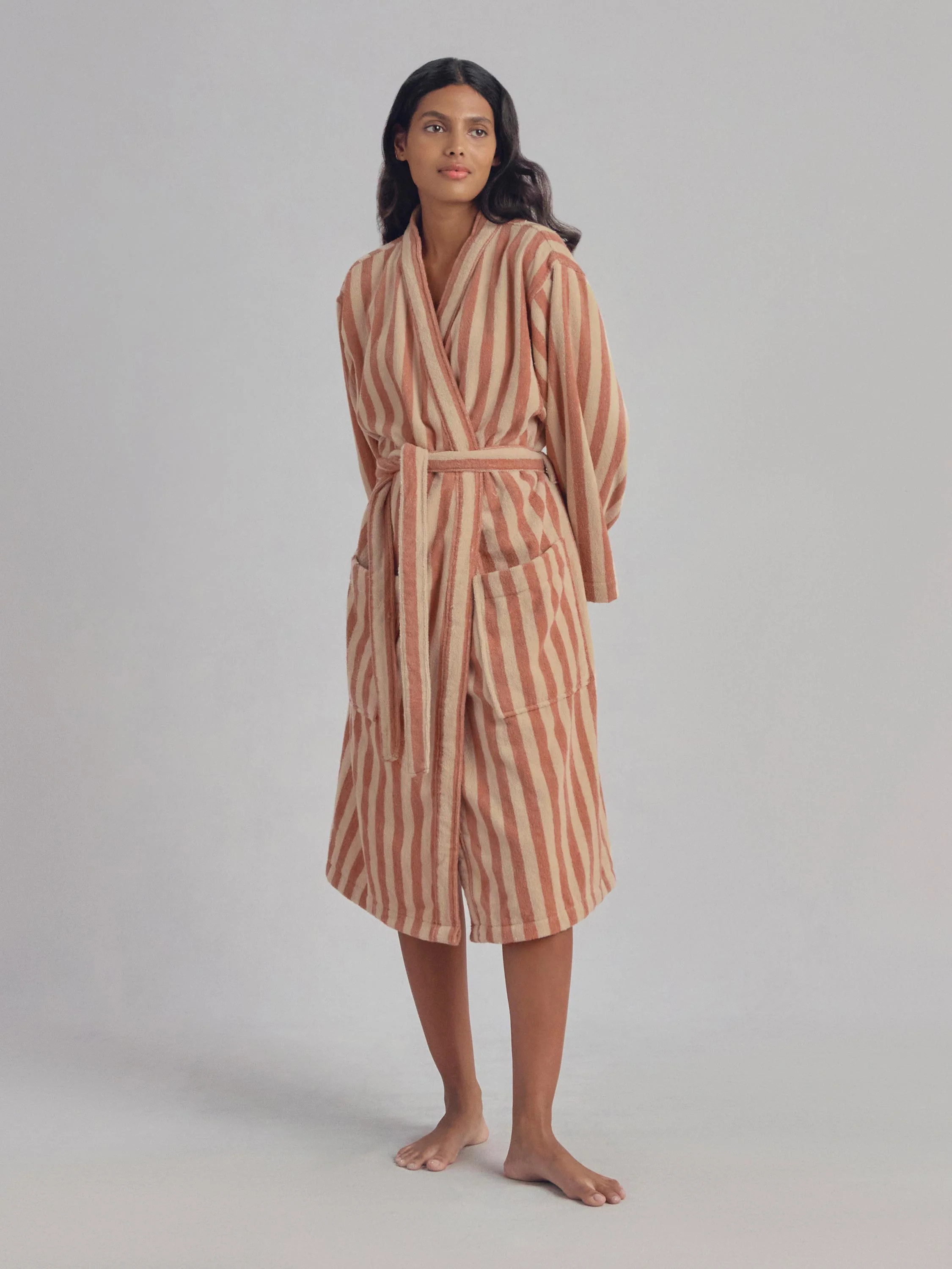 Sand Shell Pembroke Stripe Cotton Robe | Piglet