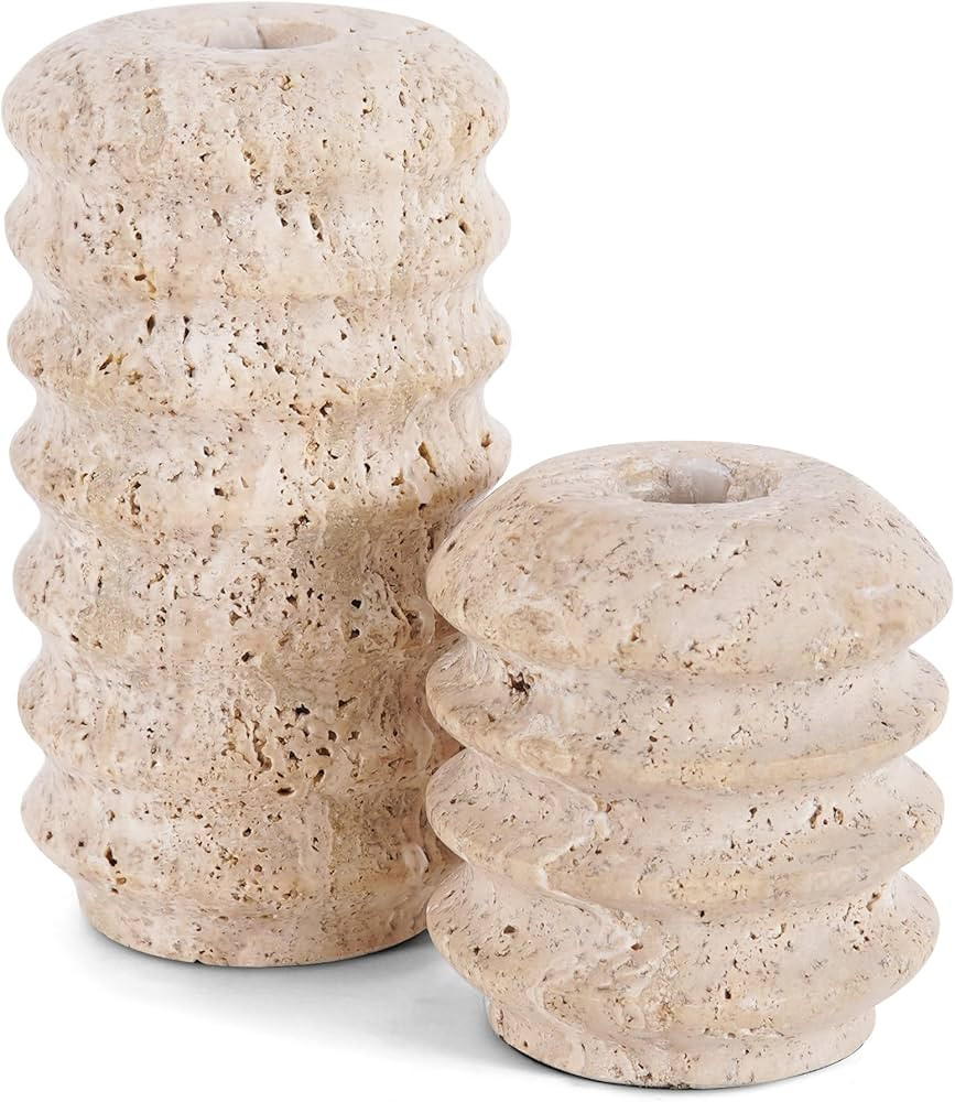 Marble Candle Holders Set of 2 Travertine Candlestick Holders for Table Centerpiece - Taper Candl... | Amazon (US)