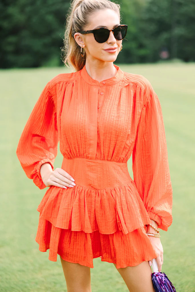 Olivaceous: Contain Your Joy Orange Pleated Dress | The Mint Julep Boutique