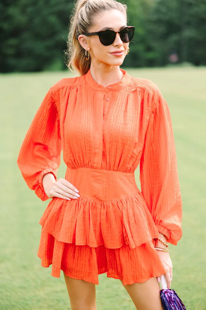 Contain Your Joy Orange Pleated Dress | The Mint Julep Boutique