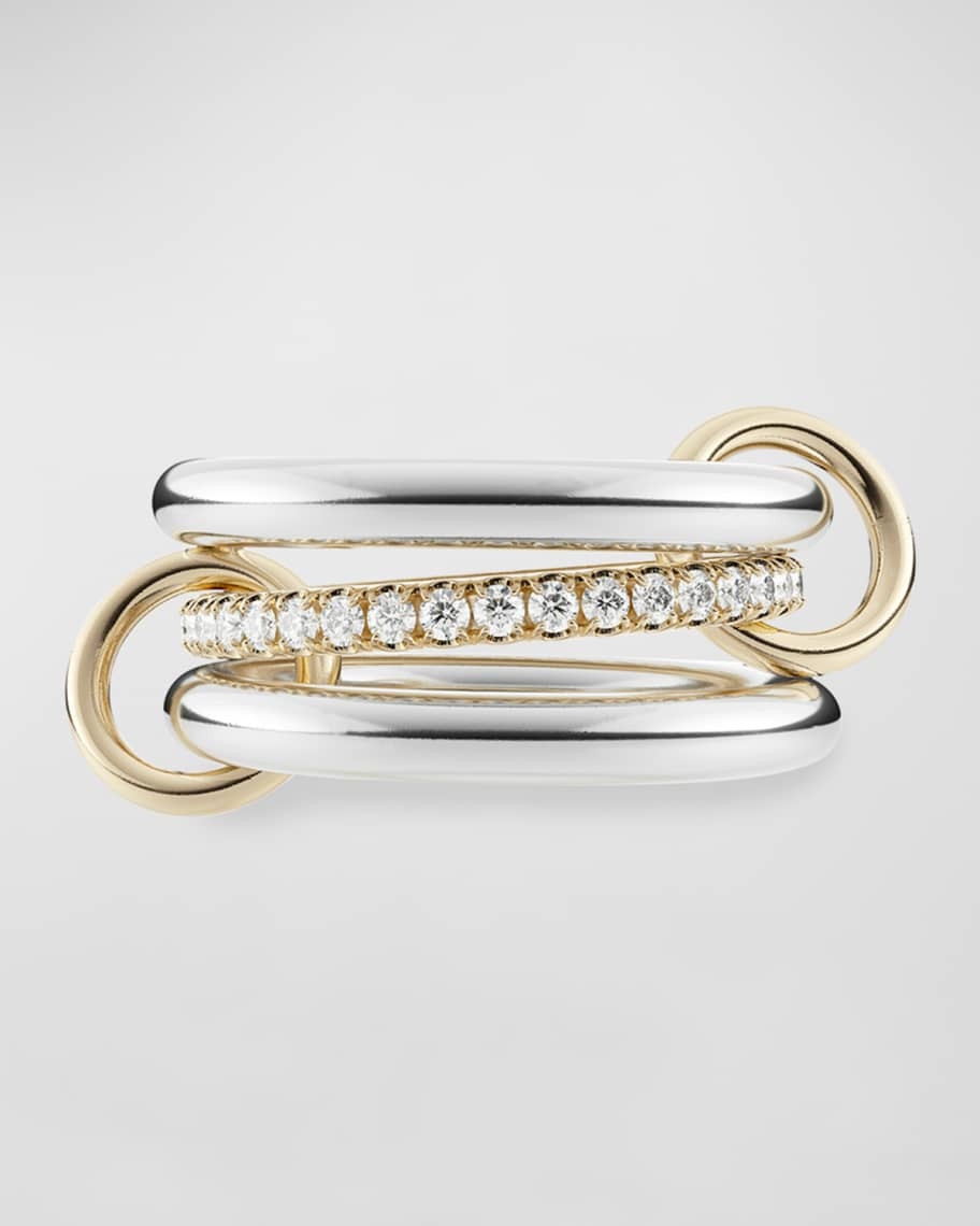 Spinelli Kilcollin Libra SG Petite 3-Link Ring in Sterling Silver, 18K Yellow Gold and Diamonds, ... | Neiman Marcus