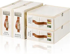 Bed Sheet Organizer 4 Pack - No Insects Entry Sheet Organizers and Storage with Zipper, Label, Ha... | Amazon (US)