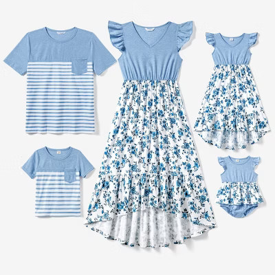 PATPAT Matching Family Outfits Father Son Matching Outfits Crewneck Short Sleeve and Ruffle Cuffs Floral Print Mommy and Me Dresses T-Shirts Tops | Target