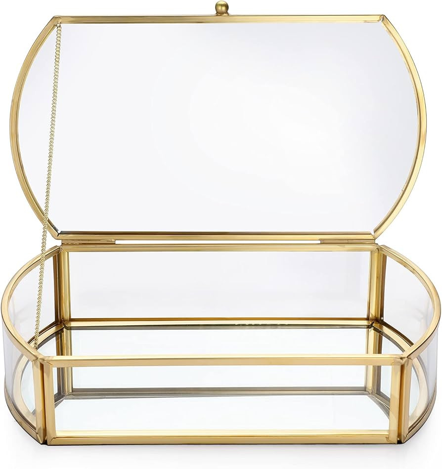 Hipiwe Gold Glass Box Mirrored Jewelry Box for Bracelet Necklace Earrings Rings Storage Vintage T... | Amazon (US)