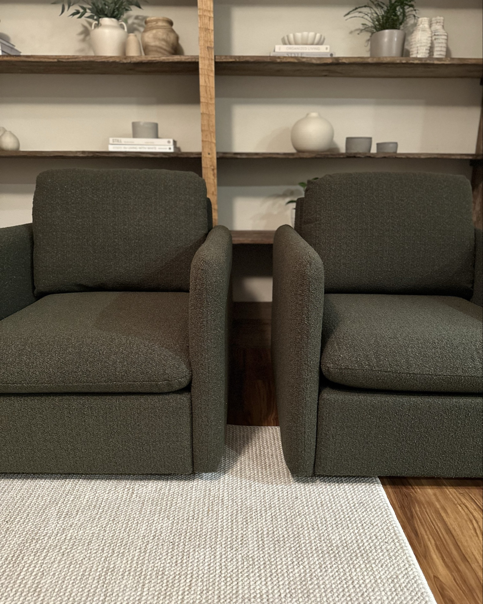 These chairs are still a favorite in our home! They swivel, they’re dark so it’s easy to keep them clean and the boucle fabric is durable. They’re doing well in a home with 3 boys and two cats!

I’m also sharing more accent chair options ↓ Follow for the designer look for less! 

Green chairs, olive green chairs, swivel chairs, oversized chairs, cozy home, cozy living room, design help, neutral home, furniture, living room ideas 

#LTKHome #LTKKids