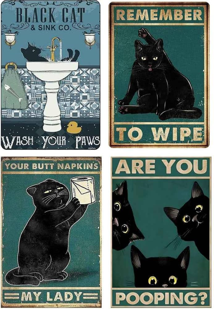 4PC Funny Cat Metal Tin Signs Posters for Bathroom Restroom | Fun Toilet Bathrooms Wall Decor Sig... | Amazon (US)