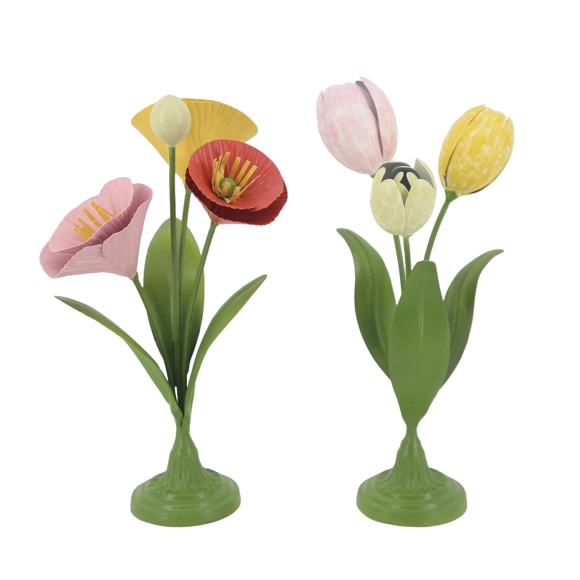 Metal Flower Figurines Set of 2 Home Decorations Spring | Wayfair North America
