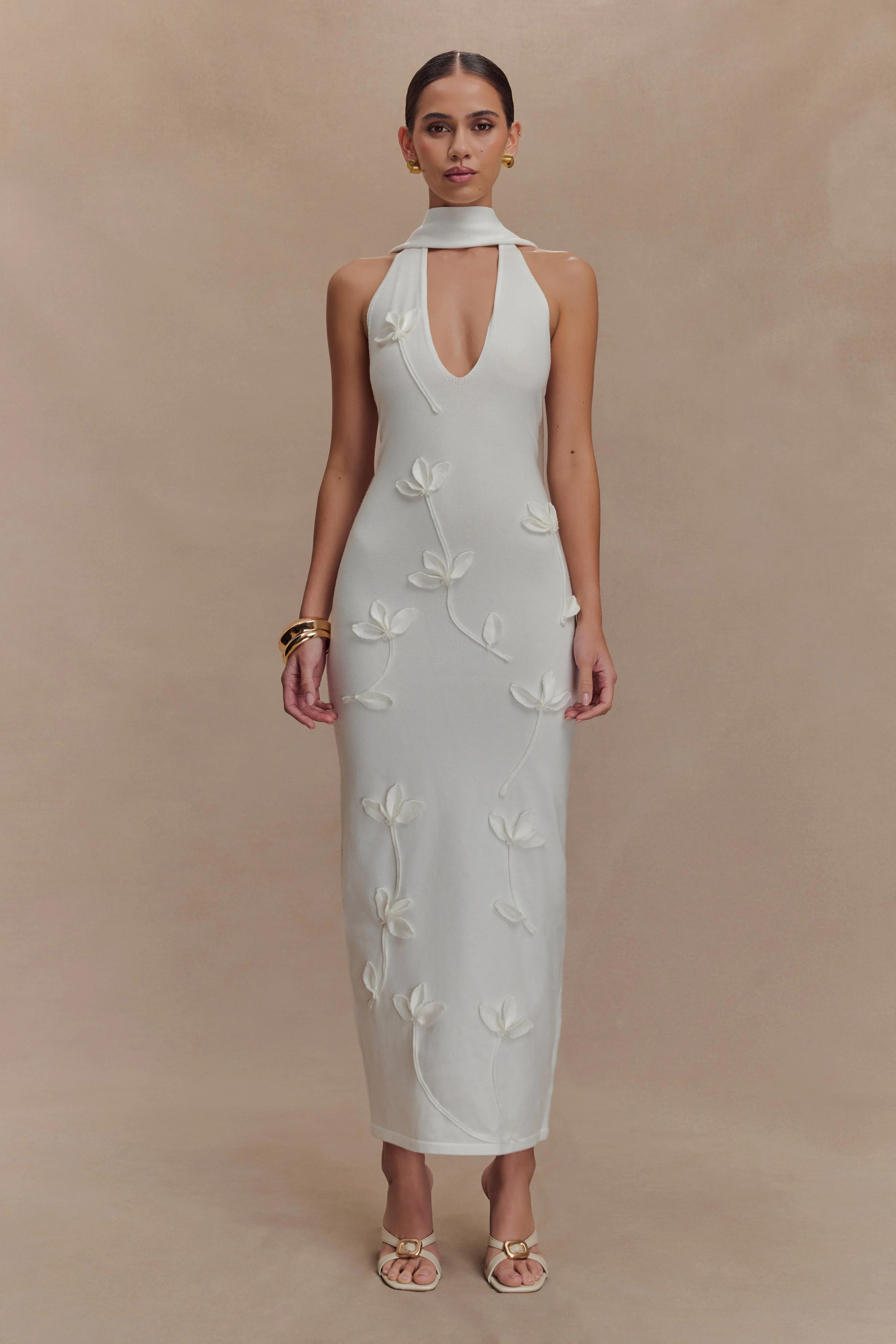 Wynn Floral Knit Midi Dress - White | Meshki (APAC)