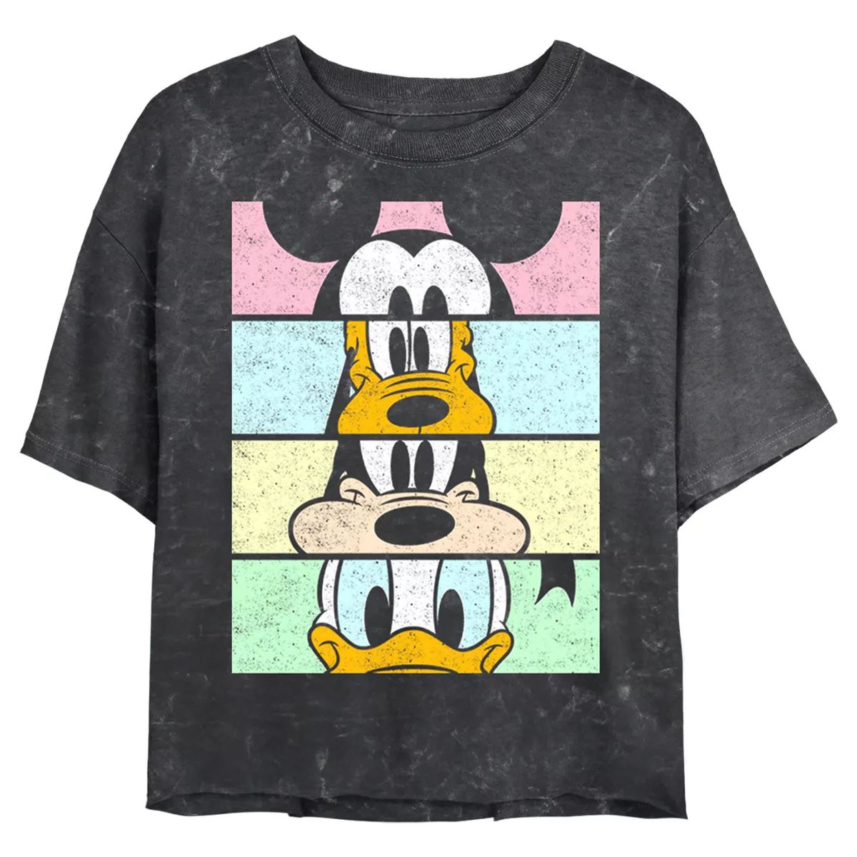 Juniors Womens Mickey & Friends Distressed Group Cropped Portraits T-Shirt | Target