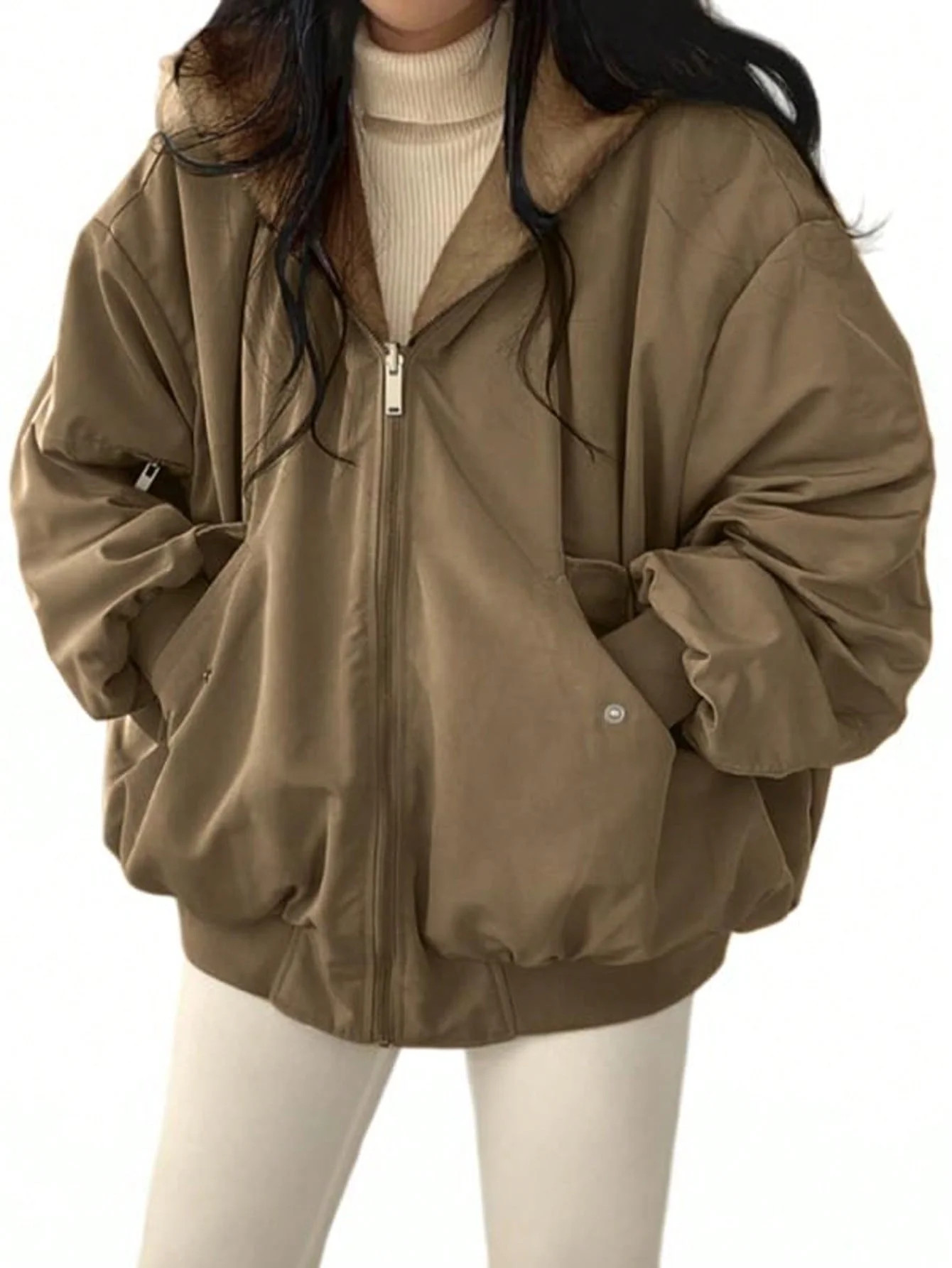 EMMIOL Christmas Women's Y2K Reversible Oversize Fleece Hooded Jacket Sherpa Lined Long Sleeve Zi... | Walmart (US)