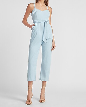 Linen-blend Cross Back Culotte Jumpsuit | Express