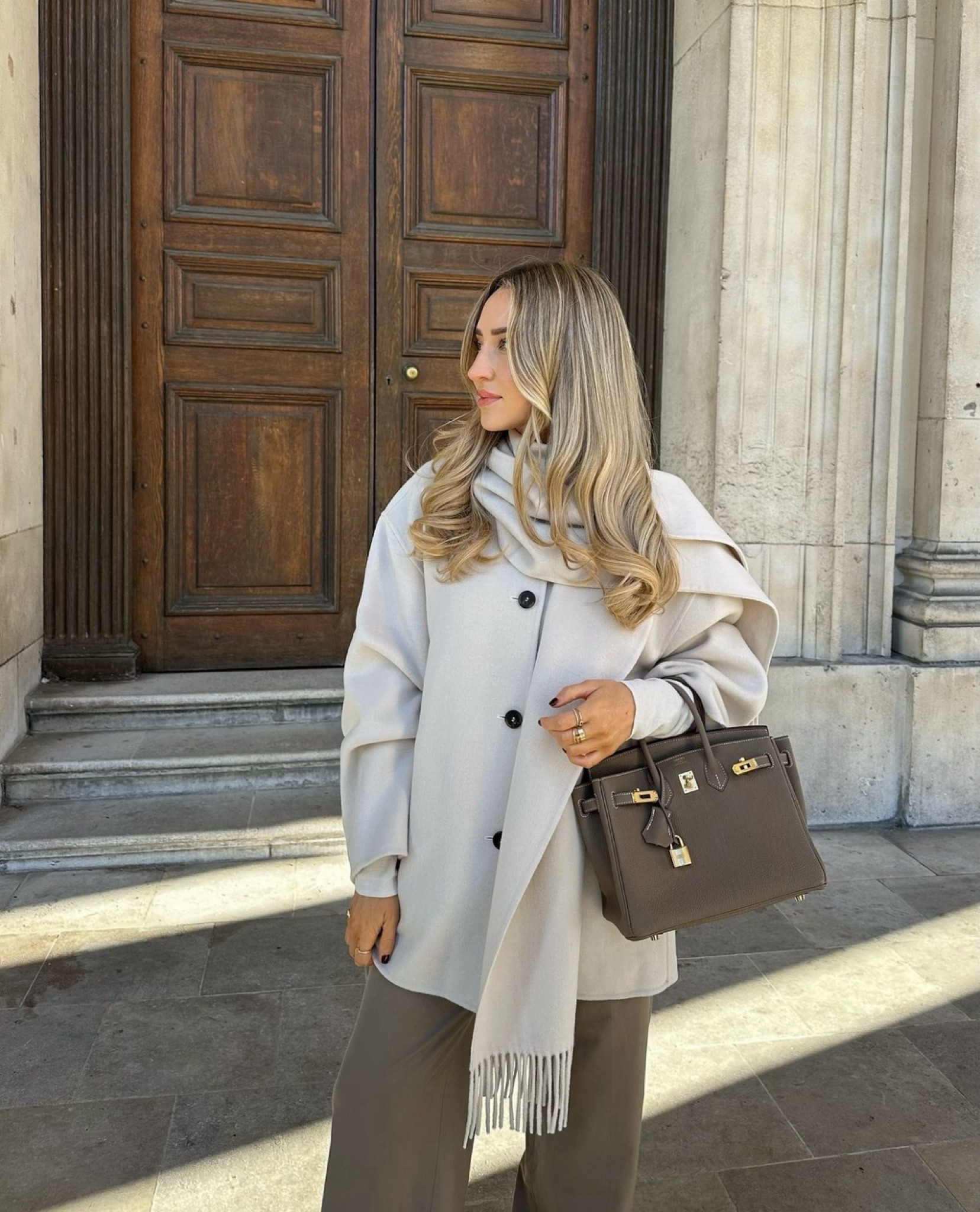 Autumn cool neutrals outfit, perfect for this chilly weather 🤍 this scarf coat from Cos is the perfect piece to wrap up warm in, styled with greige tailored trousers from Massimo Dutti and Uggs

#FashionMonth #LTKstyletip #LTKautumn