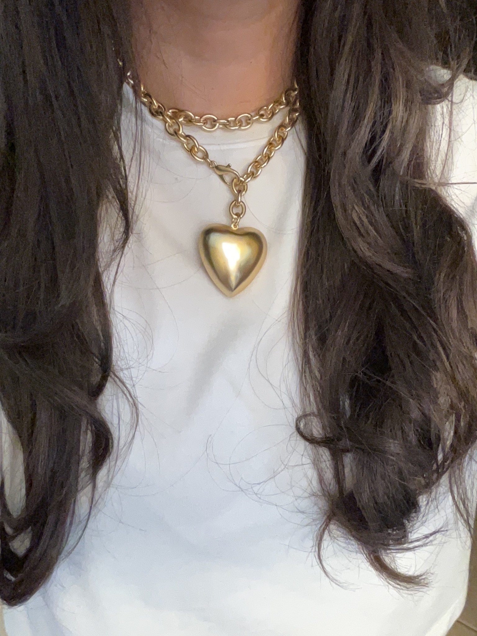 Large gold chain, necklace heart pendant
