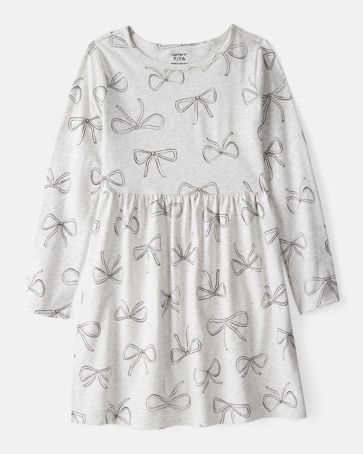Girls Bow Print Long Sleeve Cotton Dress - Grey | Carter's Inc