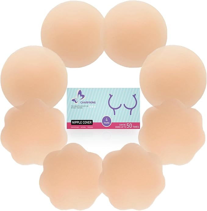 CHARMKING Nipple Covers 4 Pairs for Women, Reusable Adhesive Nipple Coverings, Invisible Pasties ... | Amazon (US)
