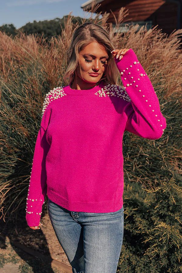 Modern Muse Pearl Embellished Sweater In Hot Pink | Impressions Online Boutique
